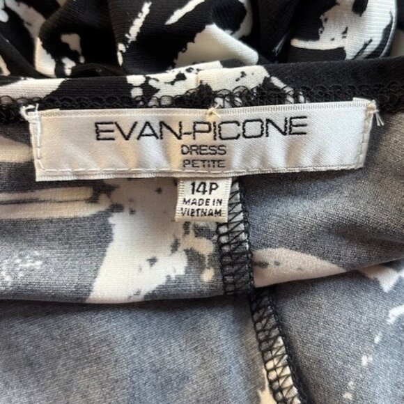 Evan Picone 14 P Black White V Neck Side Tie Ruched Dress Abstract Floral Modern - Picture 6 of 6